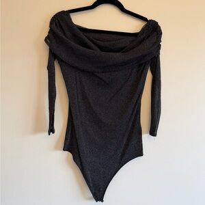 Abercrombie & Fitch Black Shimmer Off-Shoulder Bodysuit